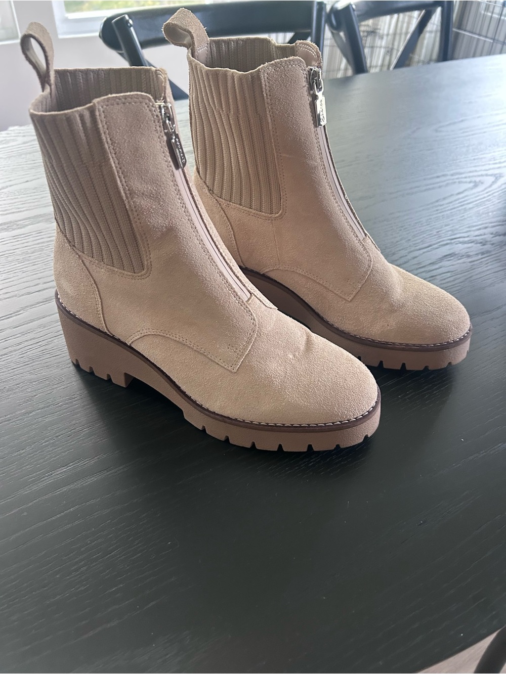 Blondo Beige Suede Front-Zip Ankle Boots